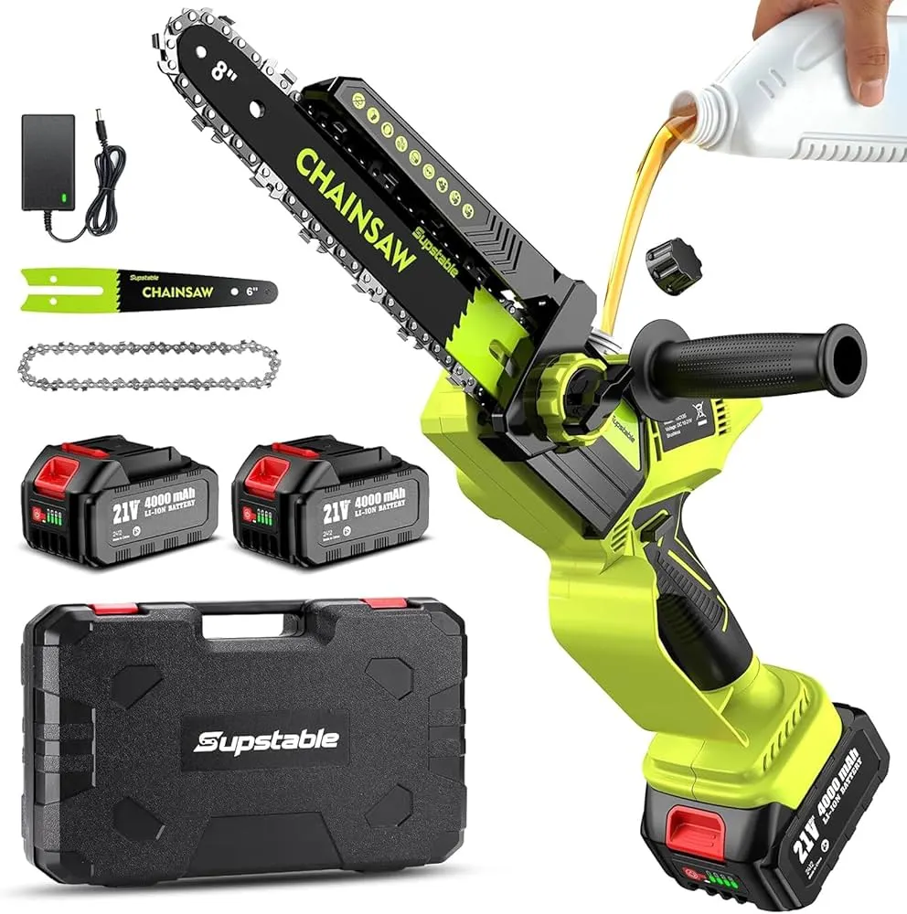 SCIE CHAINE BOIS ET ARBRES MINI CHAINSAW SUPSTABLE 10C13S 900W 6 ET 8 POUCE SANS FIL 21V 4000MAH 2 BATTERIES